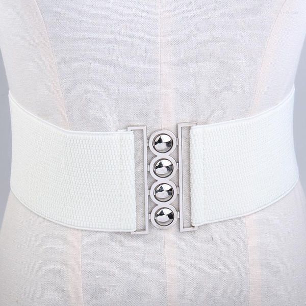 Cinturones Goowail 7,5 cm de ancho para mujer Estilo simple Diseño de hebilla original Vestidos Damas Cintura elástica Estiramiento WhiteBelts Fred22