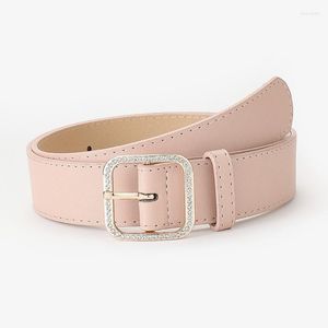 Riemen gowerail merk voor vrouwen klassieke pu lederen tailleband mode vrouwelijke glanzende strass legering square gesp gooid taille bandenjes donn22