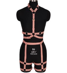 Riemen Goth roze lederen harnas ring bondage taille dans rave full body jarretellegordel sexy kooi beha lingerie jarretel shapewear1083054