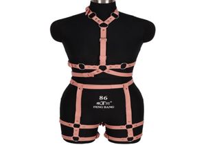 Riemen Goth roze lederen harnas ring bondage taille dans rave full body jarretellegordel sexy kooi beha lingerie jarretel shapewear7668026