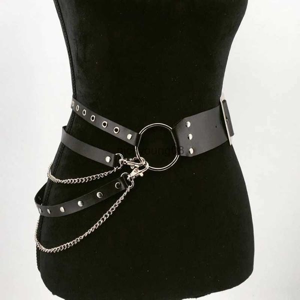 Ceintures Goth Punk Corset ceinture réglable femmes taille chaîne en métal jupe ceintures en cuir harnais discothèque Hiphop Rock robe sexy ceinture
