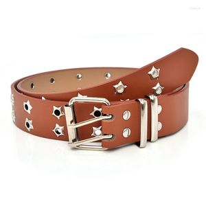 Riemen Goth Style Leather Double Star Eye Rivet Belt For Women Taille Punk Studded Fashion Pin Buckle Jeans Decorative