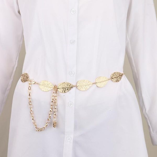Ceintures gothiques feuilles d'or chaîne bijoux ceinture extensible taille haute qualité accessoires décoratifs pour robe streetwear fermoir à homard lien