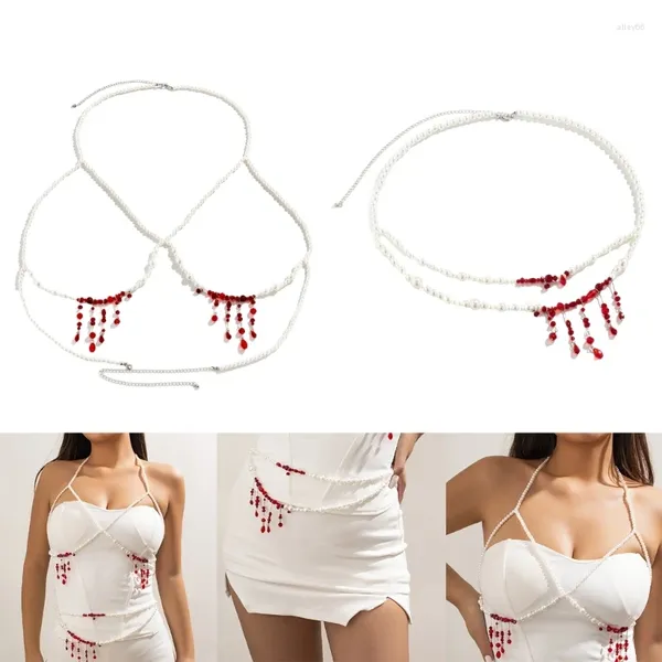 Ceintures Halloween Sexy poitrine/taille chaîne pour femme discothèque sang goutte glands décors danse corps accessoires