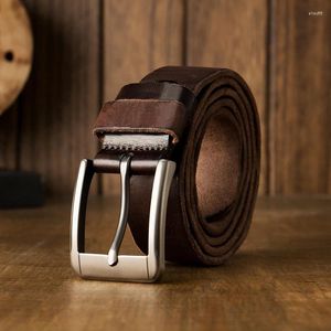 Riemen handgemaakte echte lederen riem retro bovenste laag koehide broek roestvrijstalen speld gesp voor mannen vintage taille band