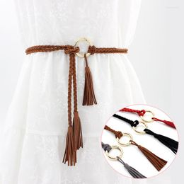 Riemen handgemaakte taille ketting elegante dame riem voor vrouwen gebreide etnische stijl touw kwast ring jurk decoratie meisje