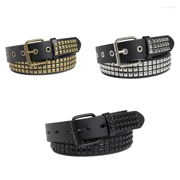 Ceintures Harajuku Ceinture de taille adulte avec boucle ardillon carré rivet ceinture mat pour femmes filles résistant à l'usure