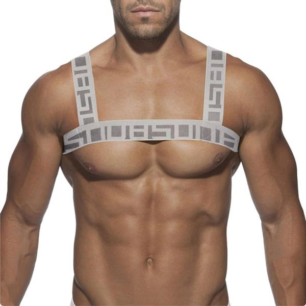 Cinturones Arnés para hombre Cuero ajustable Cuerpo Pecho Medio Punk Cinturón Clubwear Traje Cinturón en blanco Cinturones