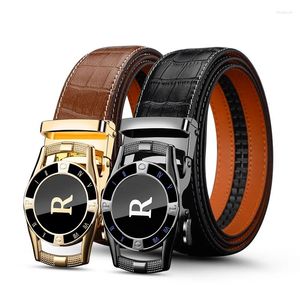 Ceintures HCDW Brand Bell For Men's Automatic Great Le cuir brun Brown Work Mâle Black Fashion Luxury Designer Golf Man Gift