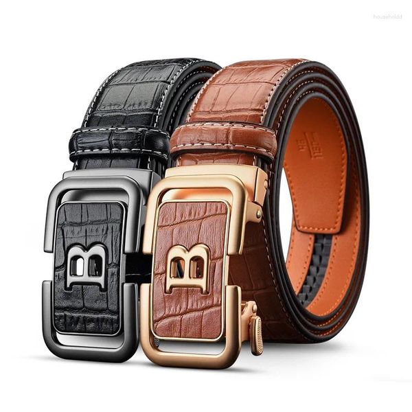 Ceintures HCDW Marque Ceinture Élastique Homme Automatique En Cuir Véritable Pour Hommes De Luxe Noir Marron Haute Qualité Travail Mâle Golf Pantalon