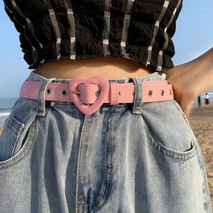 Cinturones Cinturón vaquero con forma de corazón para mujer, hebilla de amor, vaqueros que combinan con todo, correa de tela rosa, cinturilla para vestido con personalidad femenina