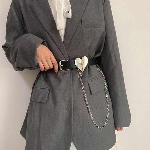 Ceintures en forme de coeur femmes ceinture en cuir PU femme mignon noir Harajuku dames pantalon robe de soirée mode