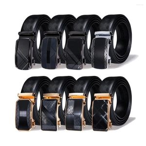 Ceintures Hi-Tie Black Gold Boucle automatique 2024 Hommes Véritable Cuir Véritable Ceinture à cliquet pour hommes Robe Jean Fête de mariage