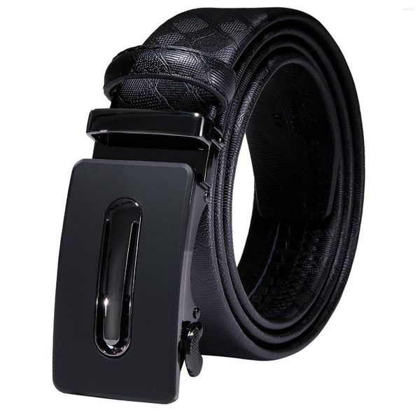 Cinturones Hi-Tie de cuero negro para hombre, hebilla de trinquete automática, cinturón para hombre, trabajo de negocios, correas de cintura para hombre, extraíble, fácil liberación