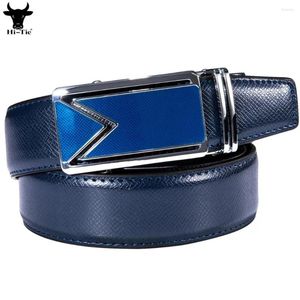 Riemen Hi-Tie Blauw Marine Echt Leer Heren Designer Automatische Gespen Ratel Taille Riem Voor Heren Jurk Jeans Bruiloft Zakelijk