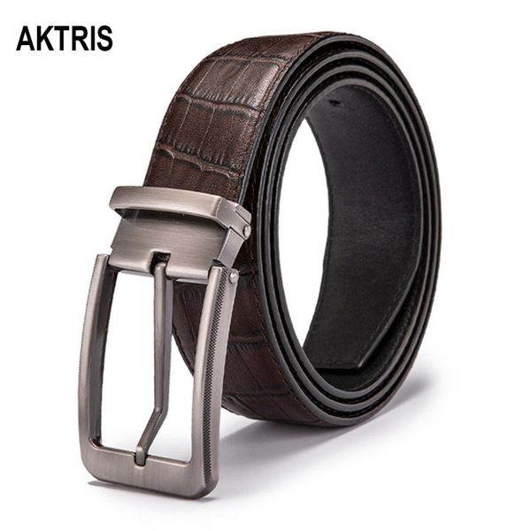Cinturones HIDUP Diseño de calidad superior Hombres Rayas Marrón Vaca Cuero genuino Cinturón Hebilla Metal Estilo retro 3.5 cm Ancho Jeans NWJ814