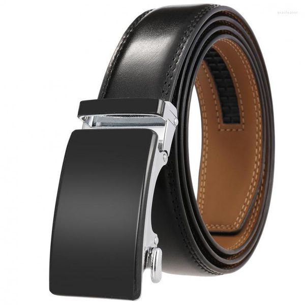 Cinturones de alta calidad de cara negra de aleación de zinc cinturón de hebilla automática de cuero de vaca puro para hombres pantalones vaqueros de cuero informales de negocios