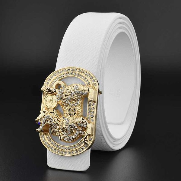 Cinturones de alta calidad al estilo chino Kailin Gold Buckle White White Belt para hombres de moda y auténtica celebridad de cuero de 3.3 cm Cinco Cawhidec420407