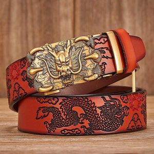 Ceintures Haute qualité peau de vache à la main hommes ceintures Dragon chinois pressé sangles mâle concepteur ceinture en cuir véritable nouveau YQ231026