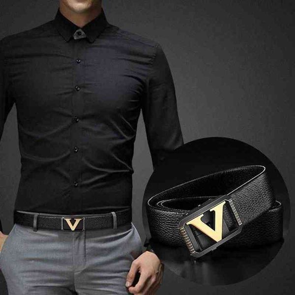 Cinturones Diseñador de alta calidad Hombres Moda V Carta Cinturón de cuero genuino de lujo Clásico Exquisito Cintura Strap253M