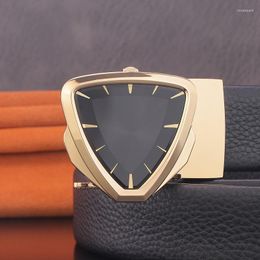 Riemen hoogwaardige mode Golden Automatic Buckle Men Designer vol graan lederen horloge Casual Ceinture Homme Homme