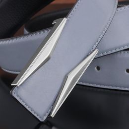 Cinturones de alta calidad moda hebilla deslizante diseñador hombres cuero genuino joven elegante jeans ceinture homme gris