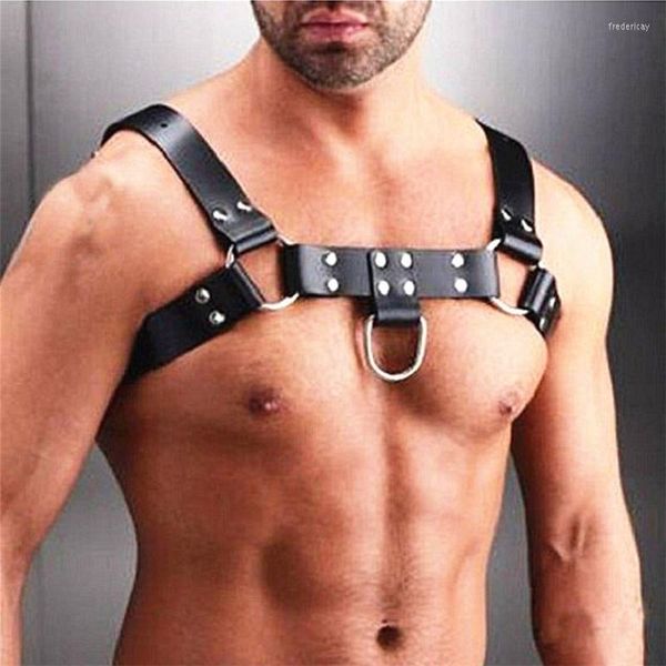 Cinturones de alta calidad de cuero de imitación gótico arnés hombres Gay cuerpo Bondage pecho hombro cinturón fetiche disfrazBelts Fred22