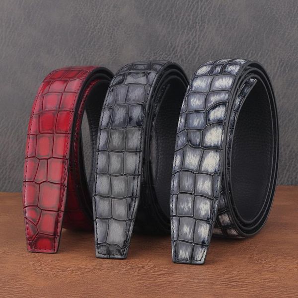 Cinturones Cinturón de cuero genuino de alta calidad Hombres Sin hebilla Diseñador Solo moda Grano de cocodrilo Gris Casual Ceinture Homme Ren ColorBelts