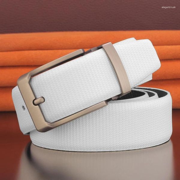 Cinturones de alta calidad gris hebilla de cuero genuino joven diseñadores hombres casual blanco piel de vaca ceinture homme