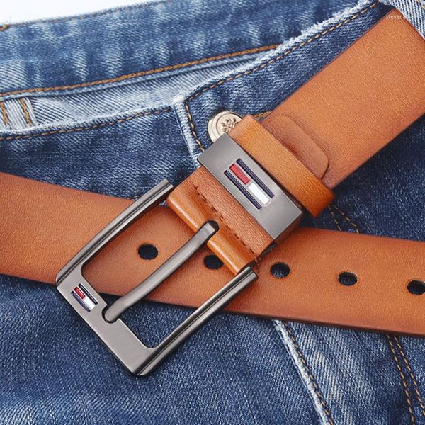 Cinturones de alta calidad para hombre, cinturón de aleación con hebilla cuadrada, Pin de correa de cuero PU para hombre, cinturón vaquero Vintage elegante