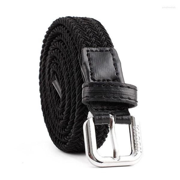 Cinturones de alta calidad para hombres y mujeres, moda, extensible, trenzado, elástico, tejido, hebilla, cintura, correas lisas, cinturones, Emel22