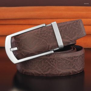 Ceintures de haute qualité en acier inoxydable Pin Belt Hommes de mode en cuir noir Designer pleine fleur Cintos Masculinos