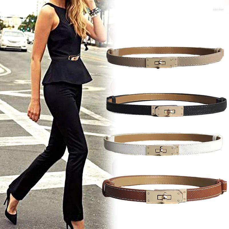 Belts High Quality Thin Party Banquet Clothing Dress Women Elegant Skirt Luxury Accessory Golden Lock Solid Color PU Waistband
