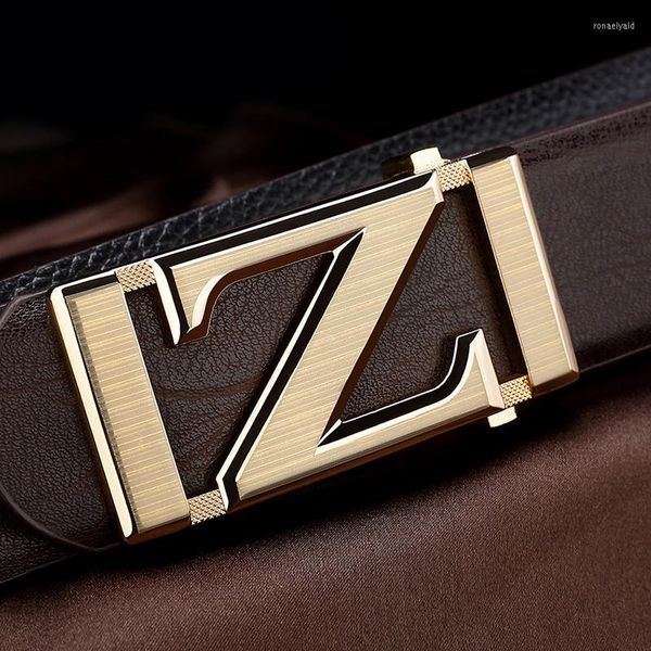 Cinturones de alta calidad Z Diseñador para hombre Moda de lujo Cintura de cuero genuino Hebilla deslizante Correa de cintura marrón