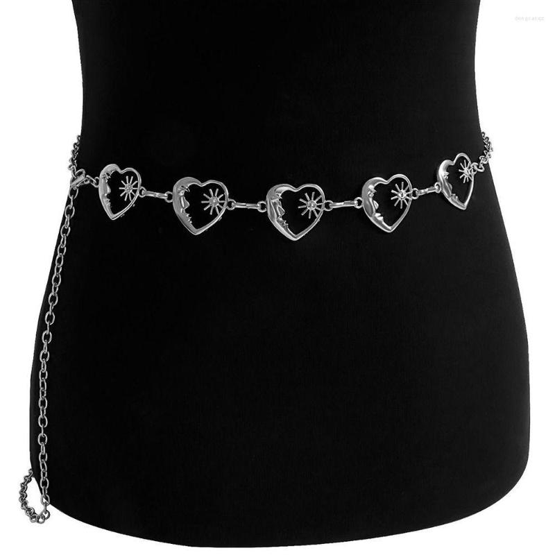 Bälten hiphop klänning dekorativa tröja tillbehör metall mode smycken magbälte kropp halsband kärlek hjärtmidja kedja