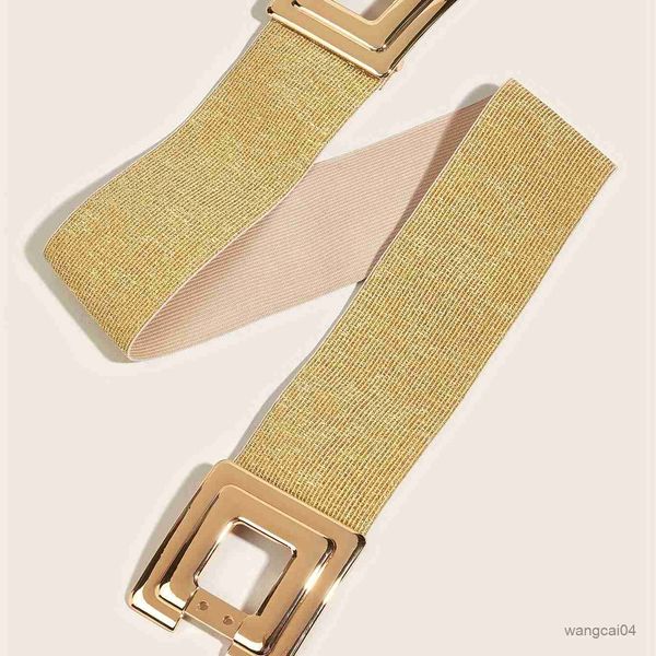 Ceintures évider boucle carrée ceinture classique doré blanc élastique large ceinture décoration élégante robe ceinture pour les femmes