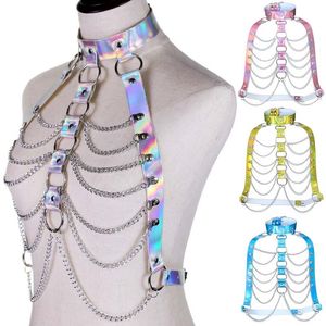 Cinturones holográfico cuerpo cadena arnés Top Punk mujeres Holo Arco Iris cintura joyería Festival Rave traje diseñador cinturón mujeres 230506