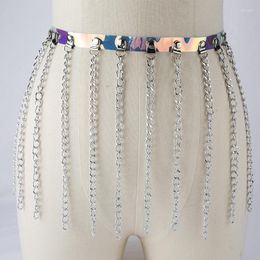 Riemen holografische lederen taille rok ketting riem raver slijtage festival outfits accessoires body sieraden tassel waillebelts