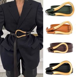 Belts Horseshoe Buckle Belts For Women Jeans Dress Decoration Ladies Ornament European Style Fashion Sash Alloy/PU Vrouwen Coat Belt 230222