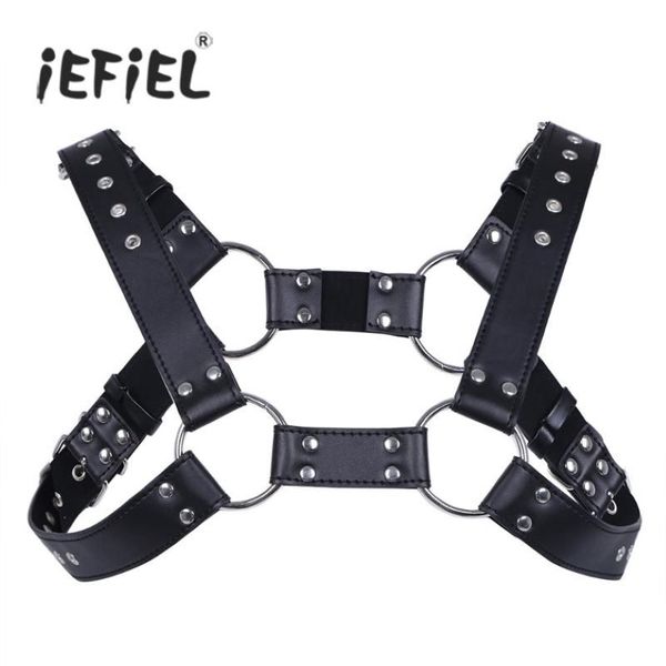 Ceintures IEFiEL Sexy Hommes Lingerie Faux Cuir Réglable Corps Harnais Harnais Costume De Bondage Avec Boucles Pour Vêtements Pour Hommes Acc300p