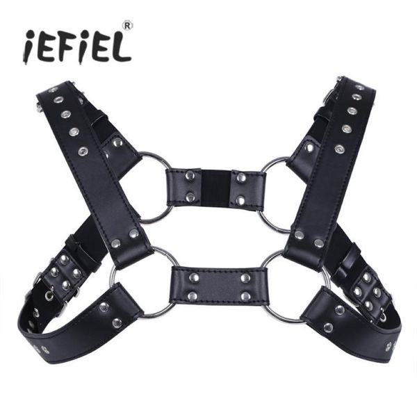 Ceintures IEFiEL Sexy Hommes Lingerie Faux Cuir Réglable Corps Harnais Harnais Costume De Bondage Avec Boucles Pour Vêtements Pour Hommes Acc309U