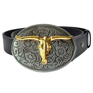 Cinturones Ify Drop Oval Cowboys Animal Golden Bull's Head Hebilla de cinturón para hombre con cinturones de 40 mm