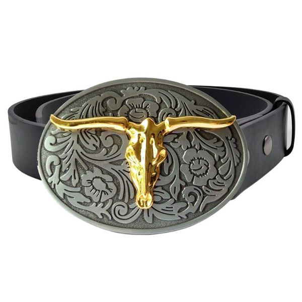 Ceintures Ify Drop Oval Cowboys Animal Golden Bull's Head Man Boucle de ceinture avec 40 mmBelts