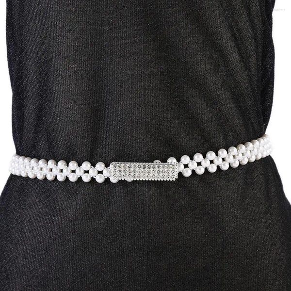 Ceintures Imitation perle chaîne de taille ceinture élastique pour femmes avec décoration de diamant mode ceinture jupe robe vêtements