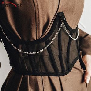 Belts Insta Women Fashion Belt Gordle Chain Mesh gemonteerde taille 2022 Accessoires Vintage Bandage Striped Corset Streetwear Casual