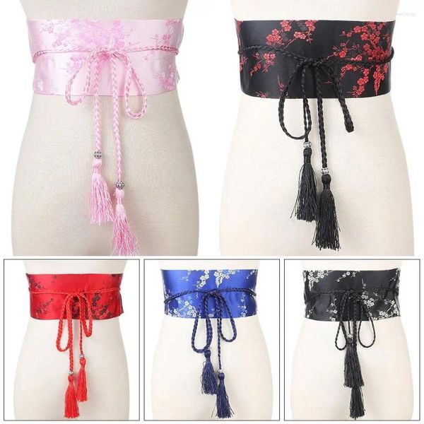 Ceintures Japonais Large Corset Cummerbunds Kimono Bowknot Ceinture Femmes Vintage Floral Imprimé Cravate Satin Ceinture Accessoires De Mode