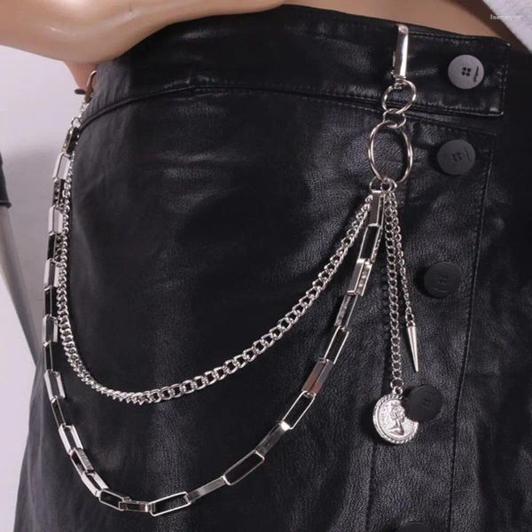 Ceintures bijoux cadeau jean chaîne Double couche coeur Harajuku Style femme ceinture métal taille creuse croix Punk pantalon