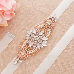 Ceintures JLZXSY Strass à la main Ceinture de mariage Clear Crystal Bridal Rose Gold Sash pour accessoires de demoiselles d'honneur