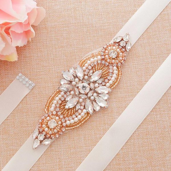 Ceintures JLZXSY Strass à la main Ceinture de mariage Clear Crystal Bridal Rose Gold Sash pour accessoires de demoiselles d'honneur