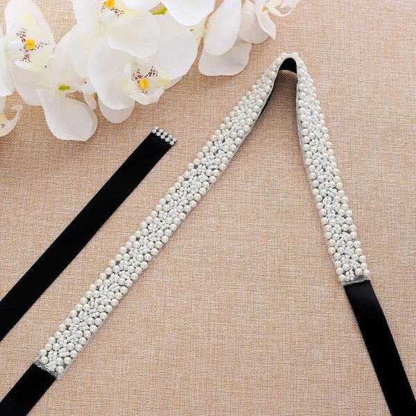 Cinturones Jlzxsy Pearl de imitación vintage para novias de damas de honor Fajas de novia de boda con cuentas blancas hechas a mano